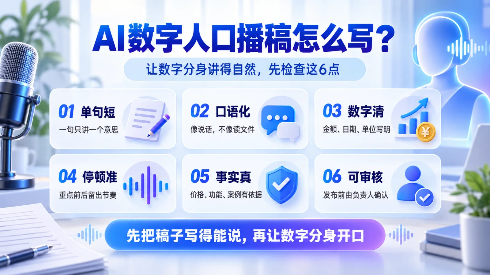 AI数字人口播稿怎么写？让数字分身讲得自然的6个检查点
