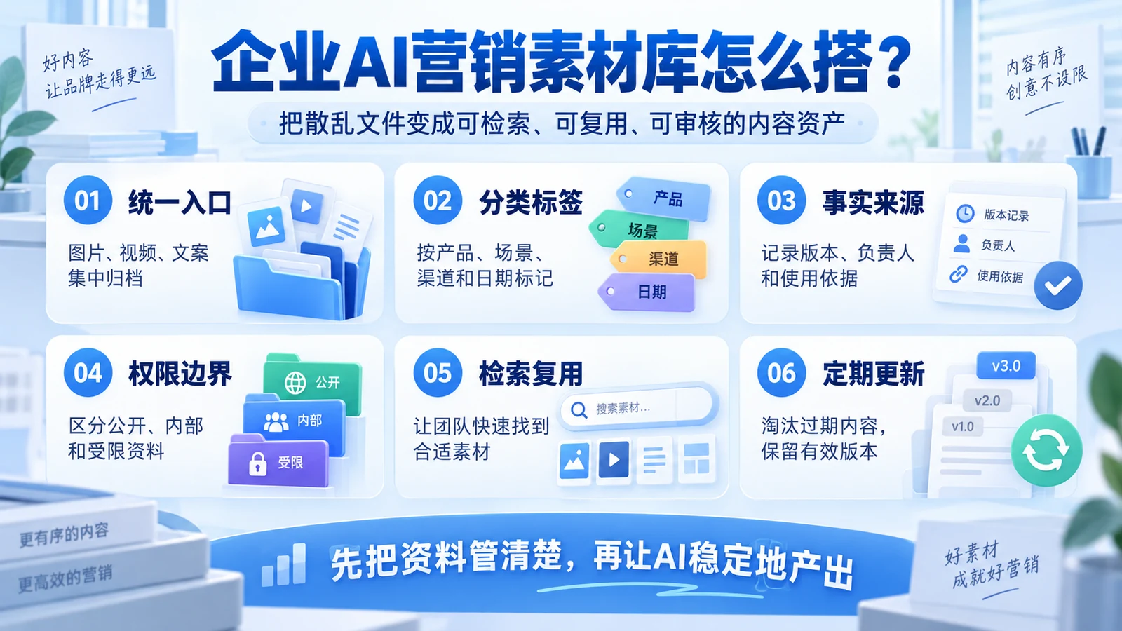 企业AI营销素材库怎么搭？从散乱文件到可复用内容资产的6步方法