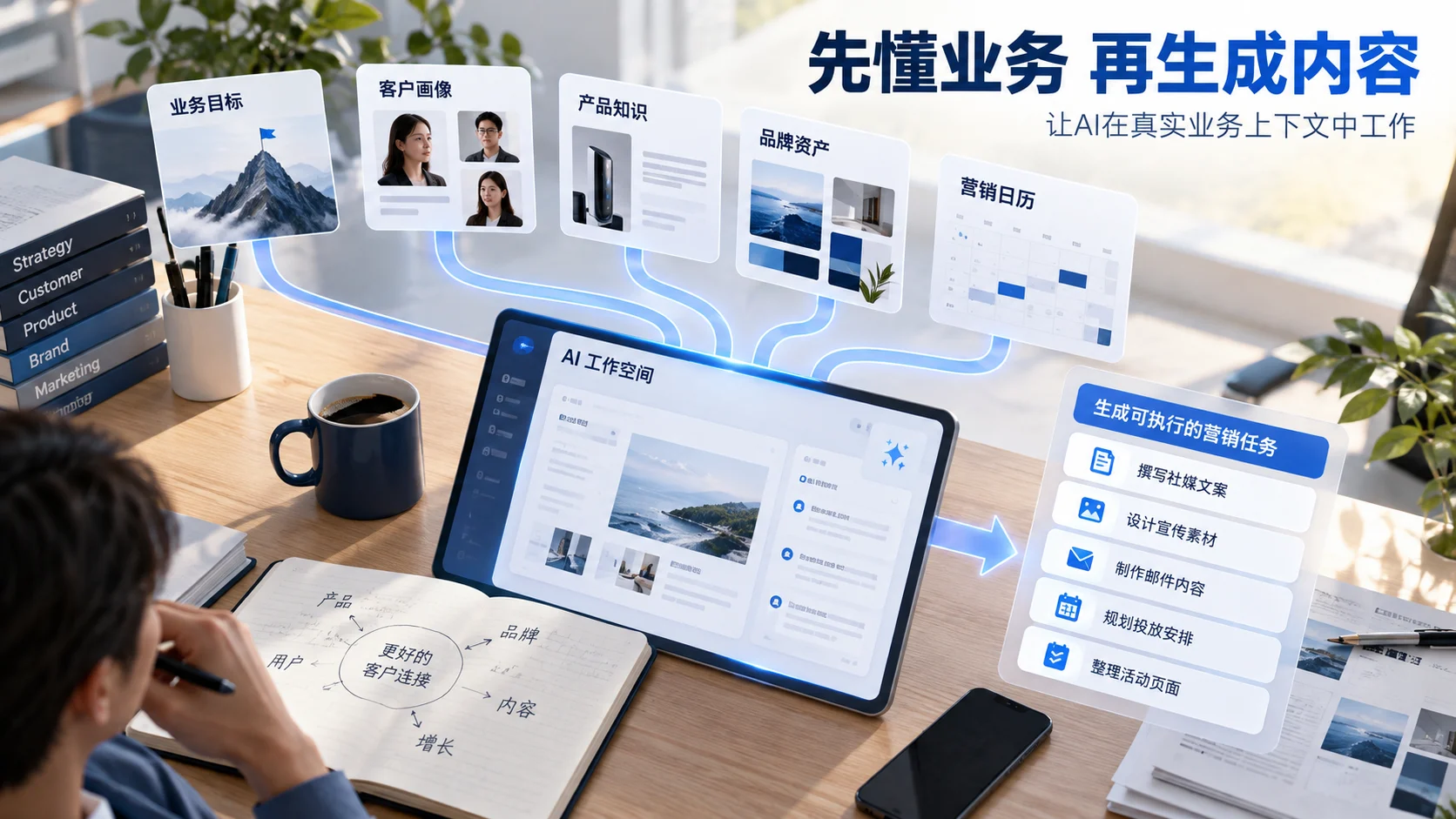 营销智脑V9先懂业务再生成内容理念图