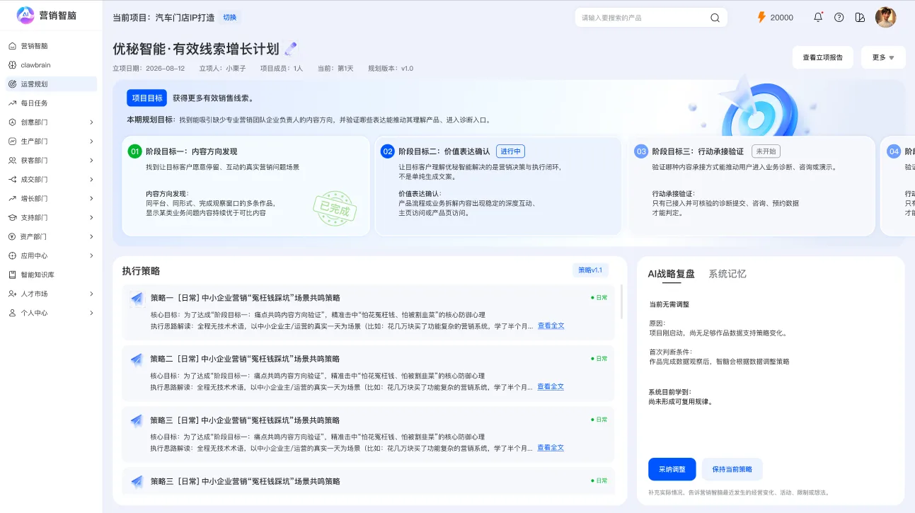 营销智脑V7企业增长计划与执行策略页面